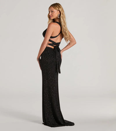 Kat Formal Glitter Lace-Up Long Dress