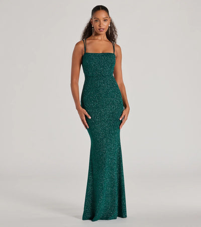 Jade Lace-Up Mermaid Glitter Formal Dress