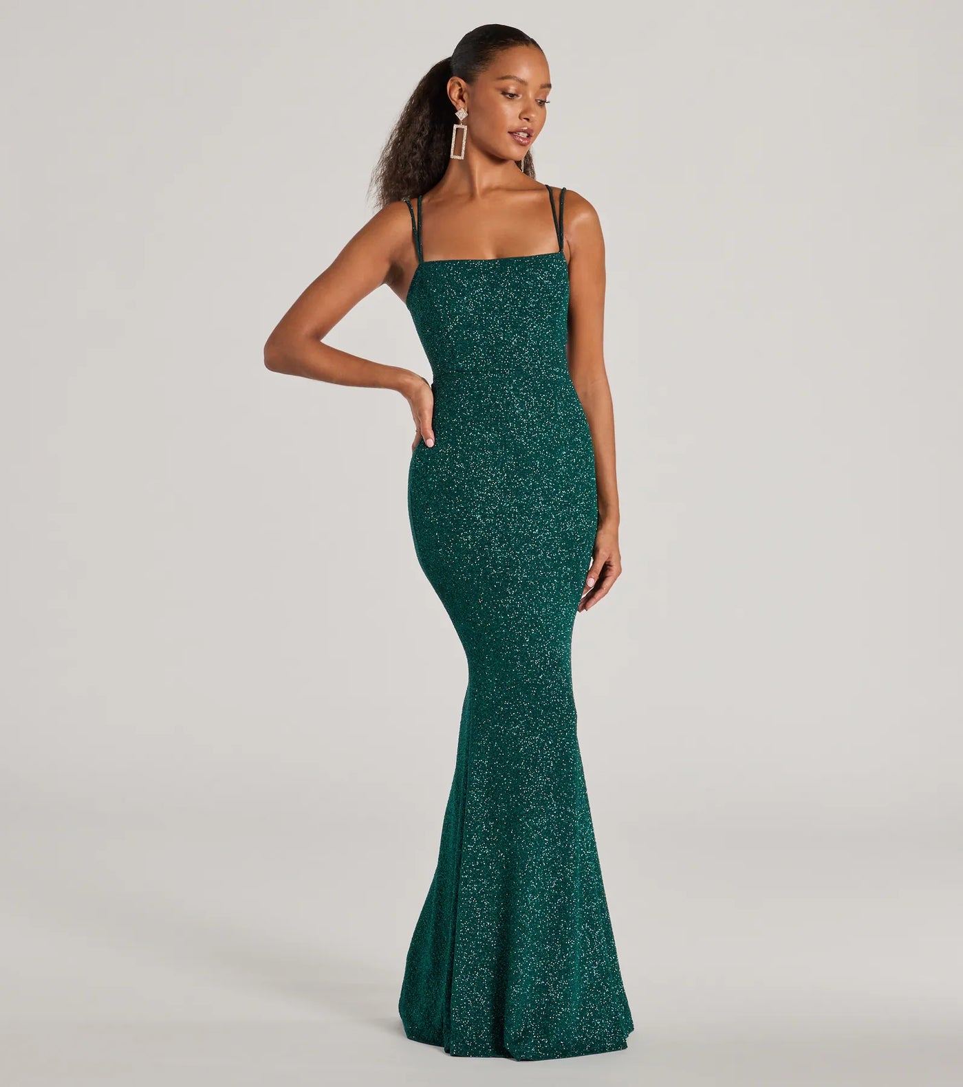 Jade Lace-Up Mermaid Glitter Formal Dress