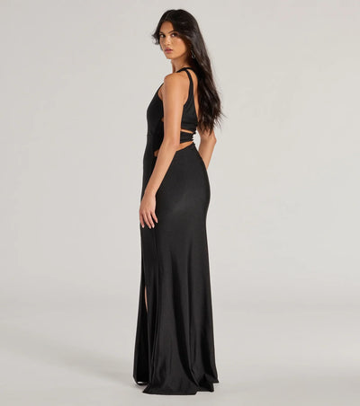 Sutton One-Shoulder Strappy Slim Formal Dress