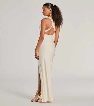 Jenn V-Neck Strappy Back Slit Long Formal Dress