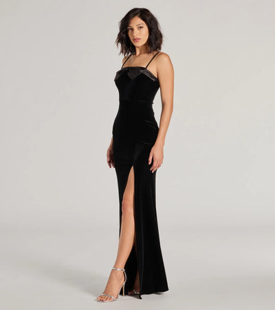 Gracie Velvet and Bow High Slit Mermaid Dress