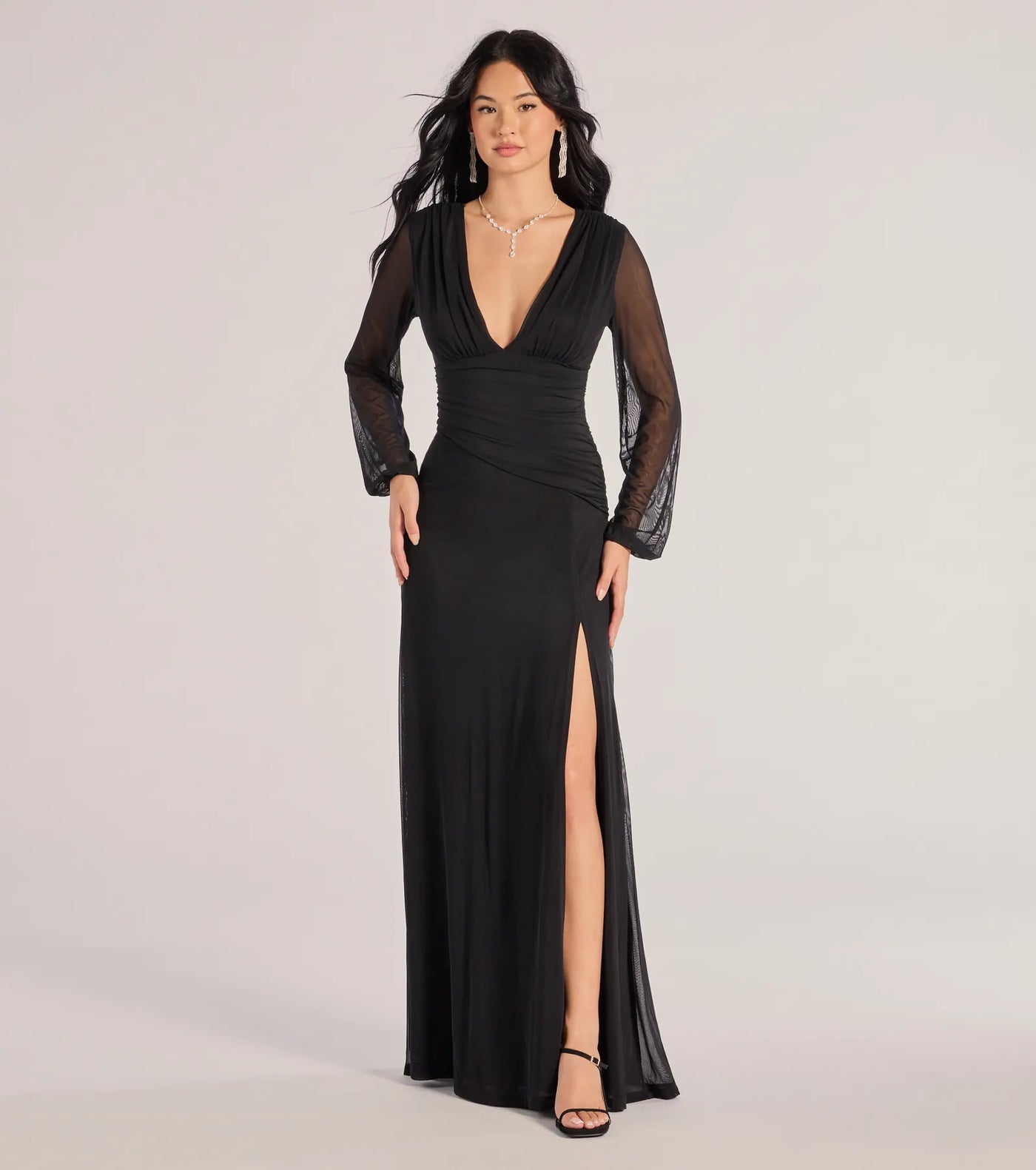 Rayne Mesh Long Sleeve A-Line Formal Dress