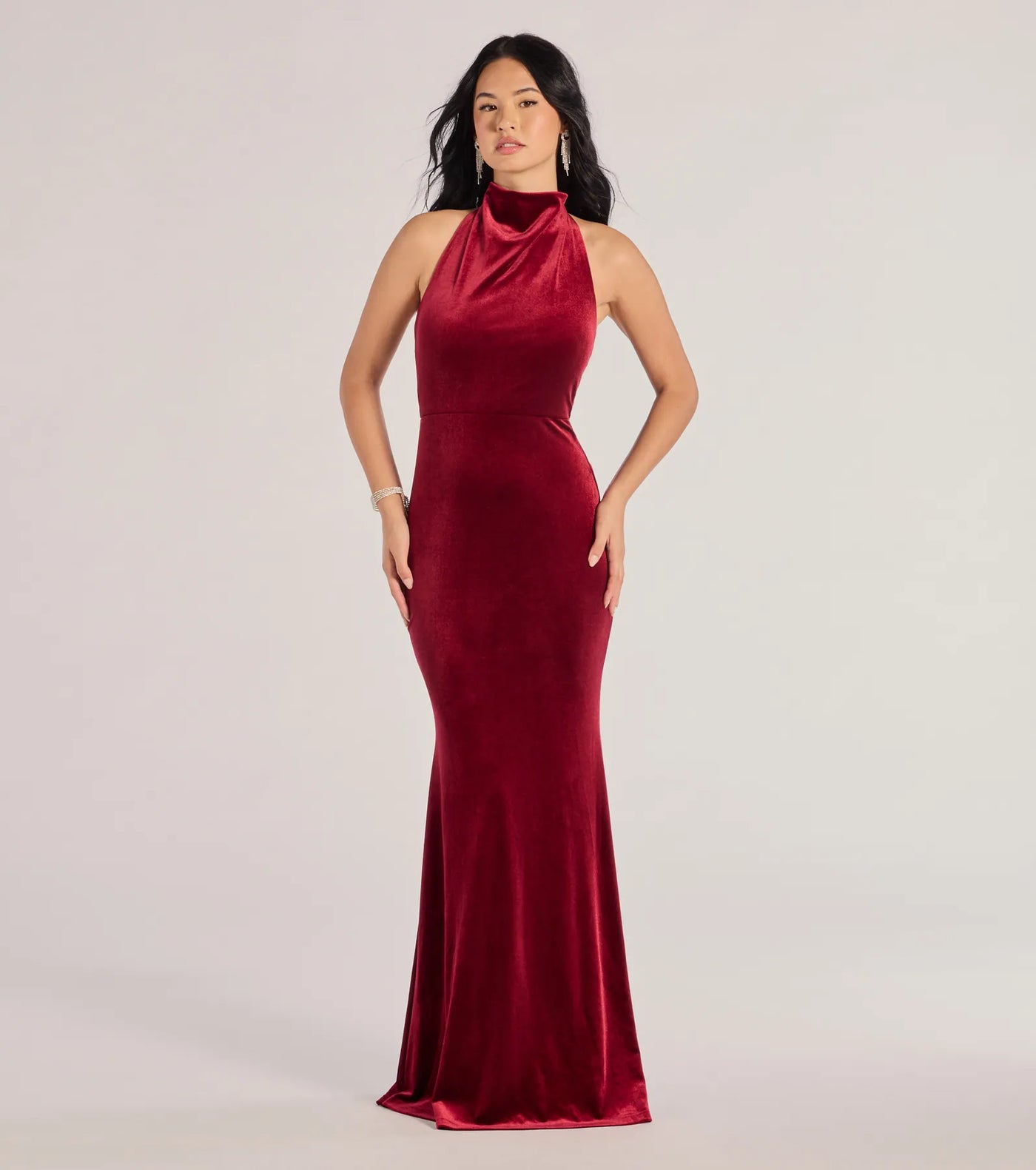 Nara Long Velvet Halter Mermaid Dress