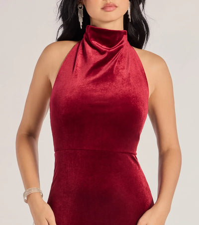 Nara Long Velvet Halter Mermaid Dress