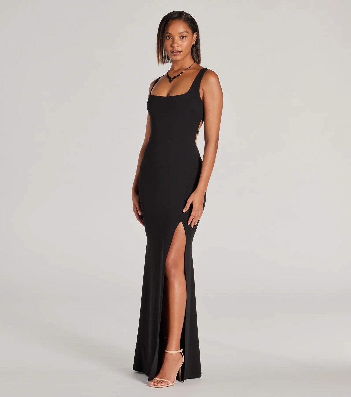 Everley Lace-Up Slit Mermaid Crepe Formal Dress