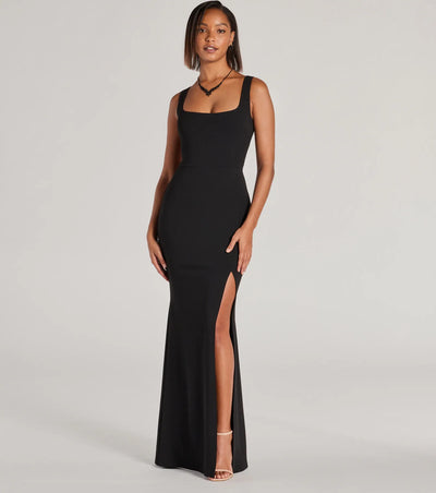 Everley Lace-Up Slit Mermaid Crepe Formal Dress