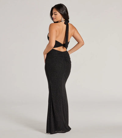 Isabelle Halter Cutout Glitter Slim Formal Dress