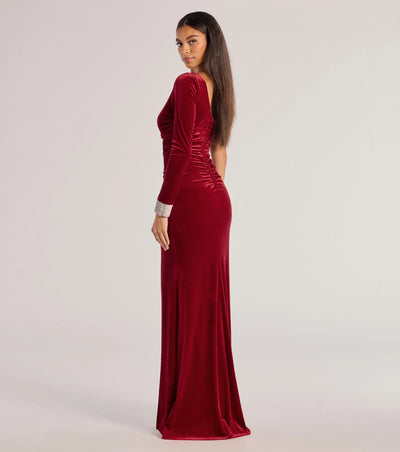 Lyra Velvet One-Shoulder Rhinestone Cuff Mermaid Dress