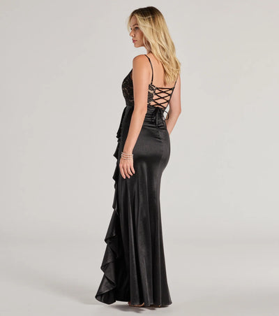 Anna Lace-Up Lace Satin Mermaid Formal Dress