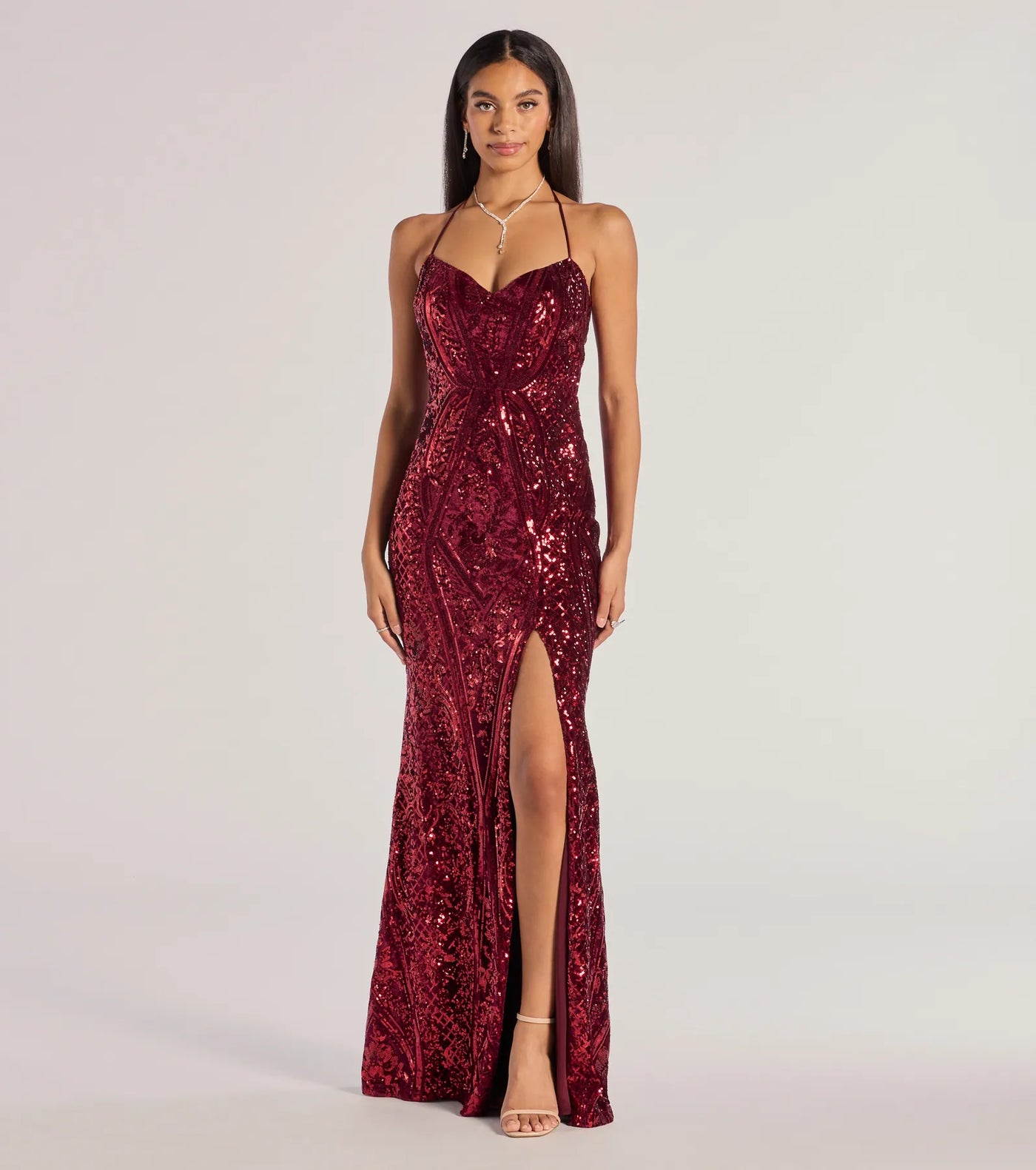 Meara Sequin Velvet Hight Slit Mermaid Dress