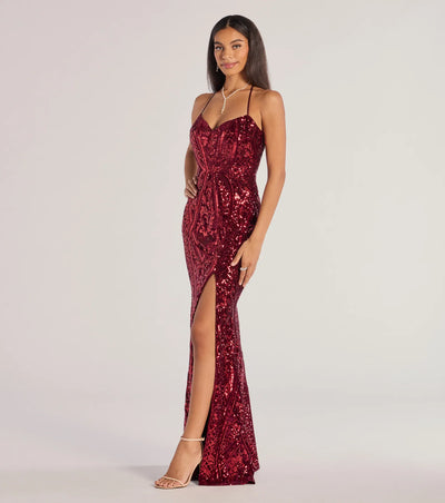 Meara Sequin Velvet Hight Slit Mermaid Dress