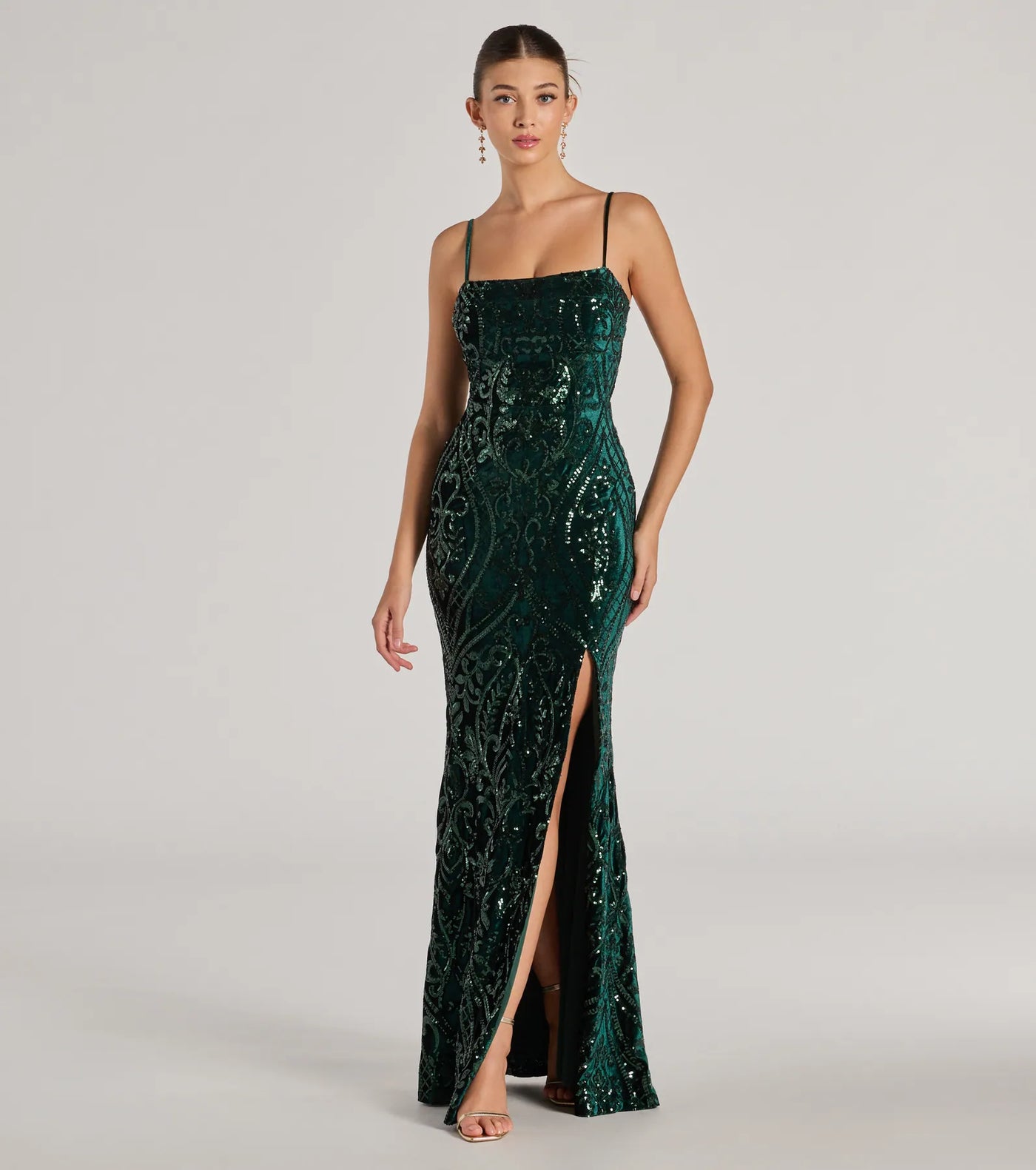 Lilia Sequin Velvet High Slit Mermaid Dress