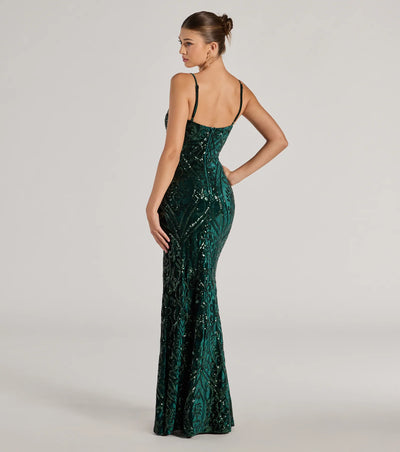 Lilia Sequin Velvet High Slit Mermaid Dress