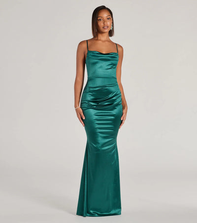 Courteney Cowl Neck Mermaid Satin Formal Dress