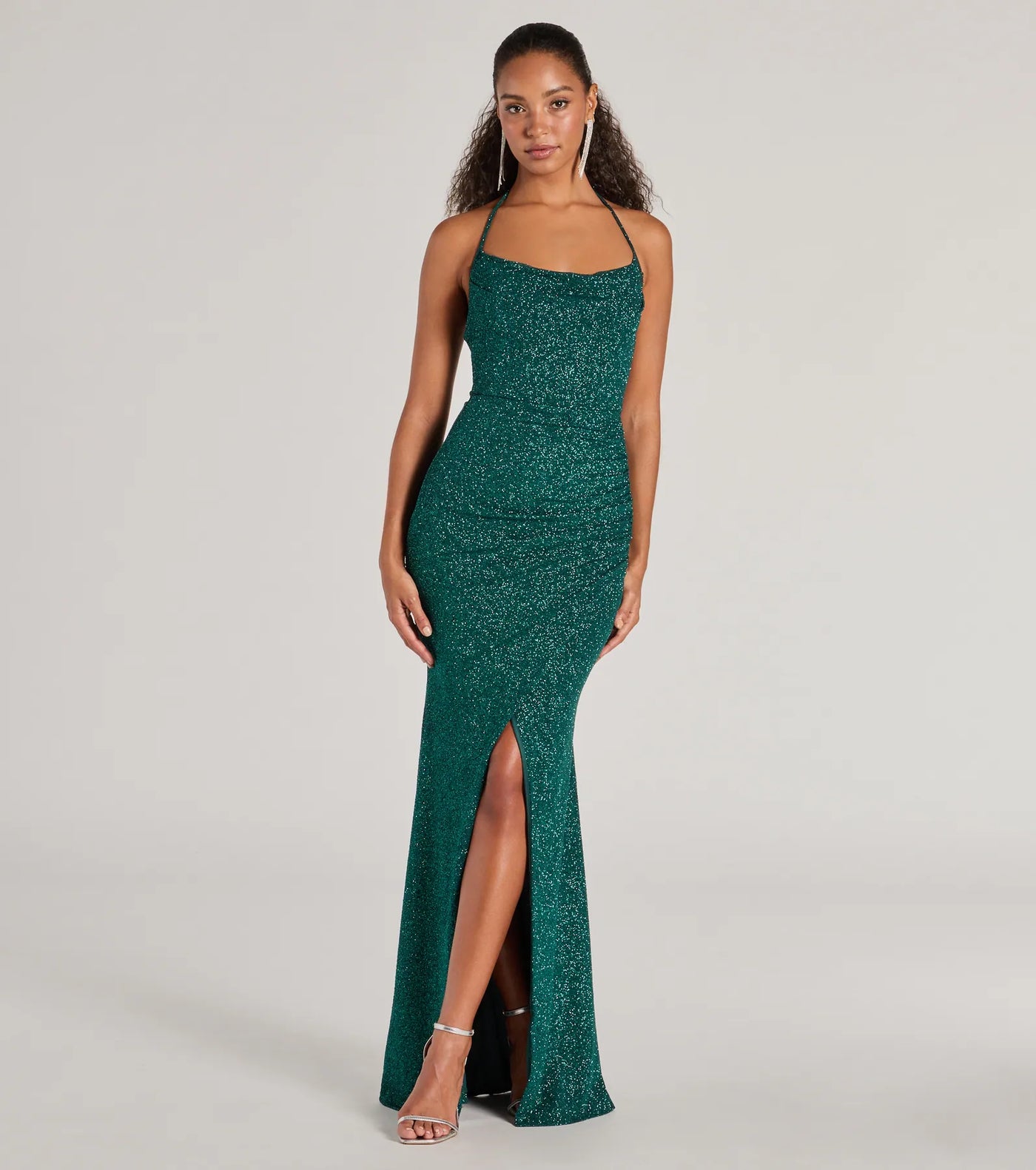 Sevi Halter Mermaid Glitter Formal Dress