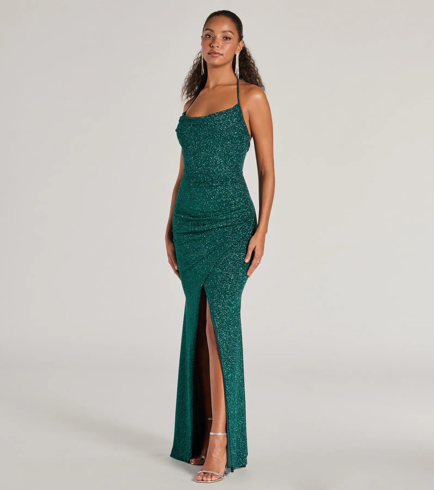 Sevi Halter Mermaid Glitter Formal Dress