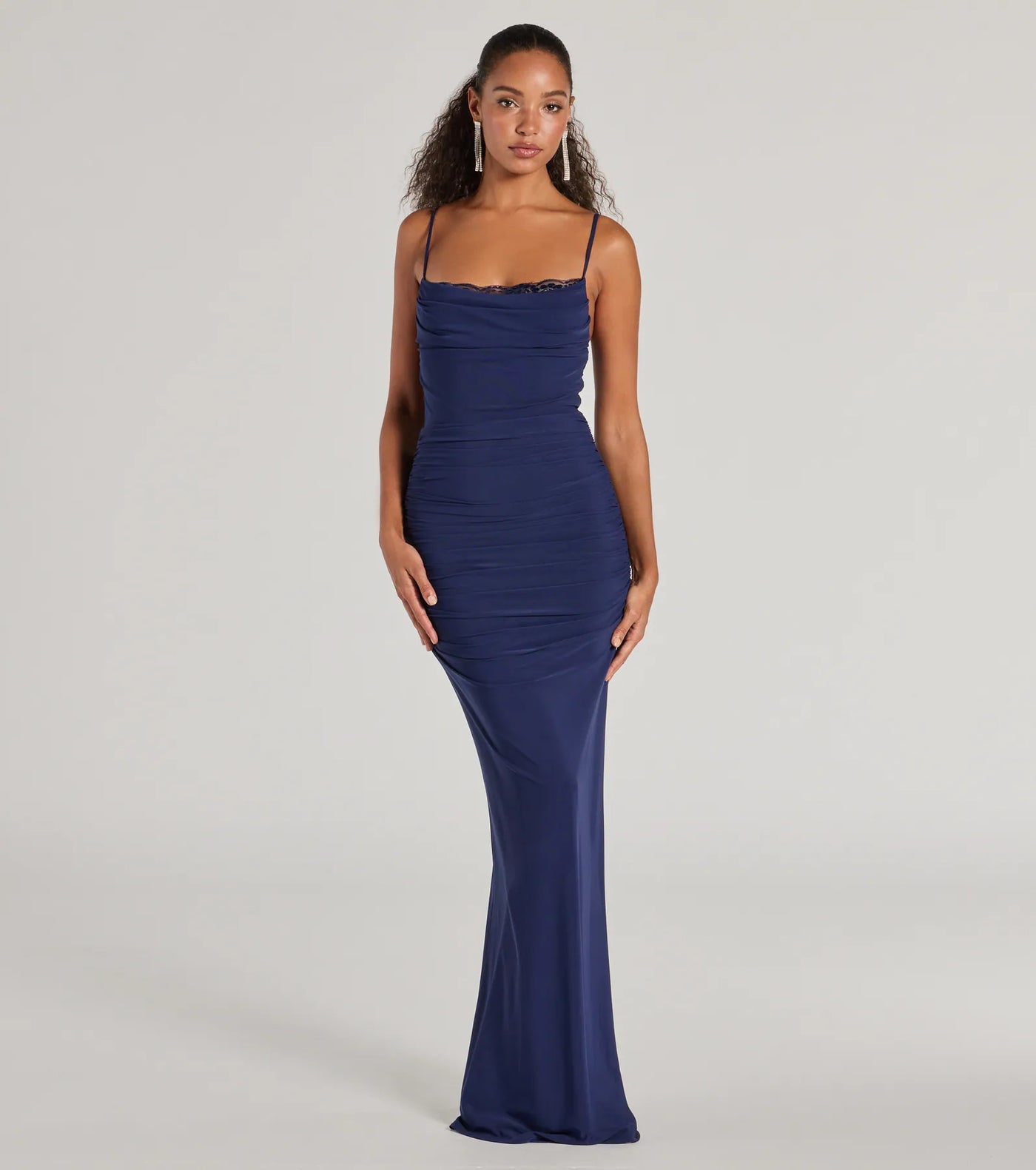 Julane Cowl Neck Ruched Mermaid Dress