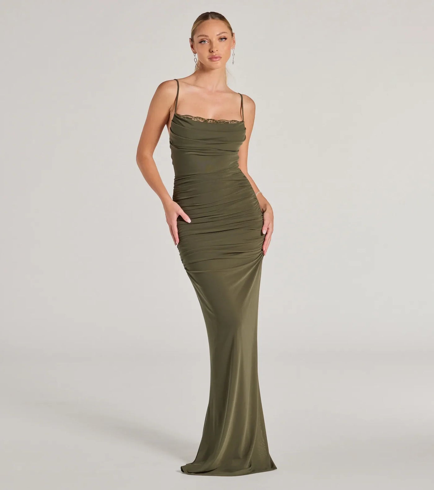 Julane Cowl Neck Ruched Mermaid Dress