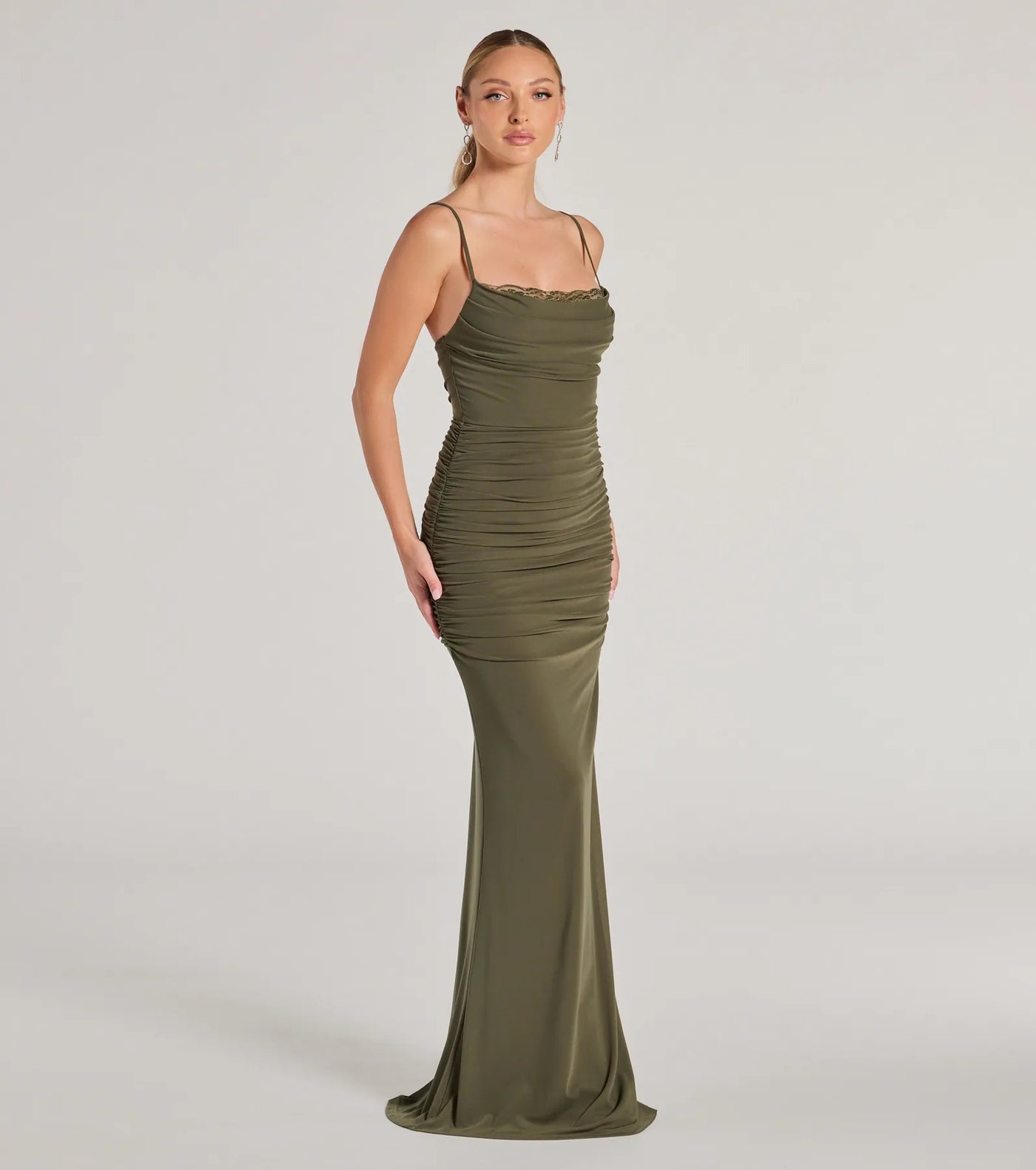 Julane Cowl Neck Ruched Mermaid Dress