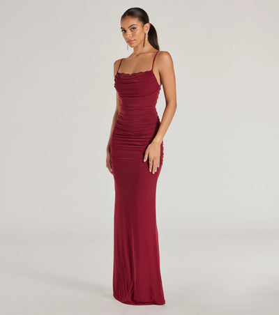 Julane Cowl Neck Ruched Mermaid Dress