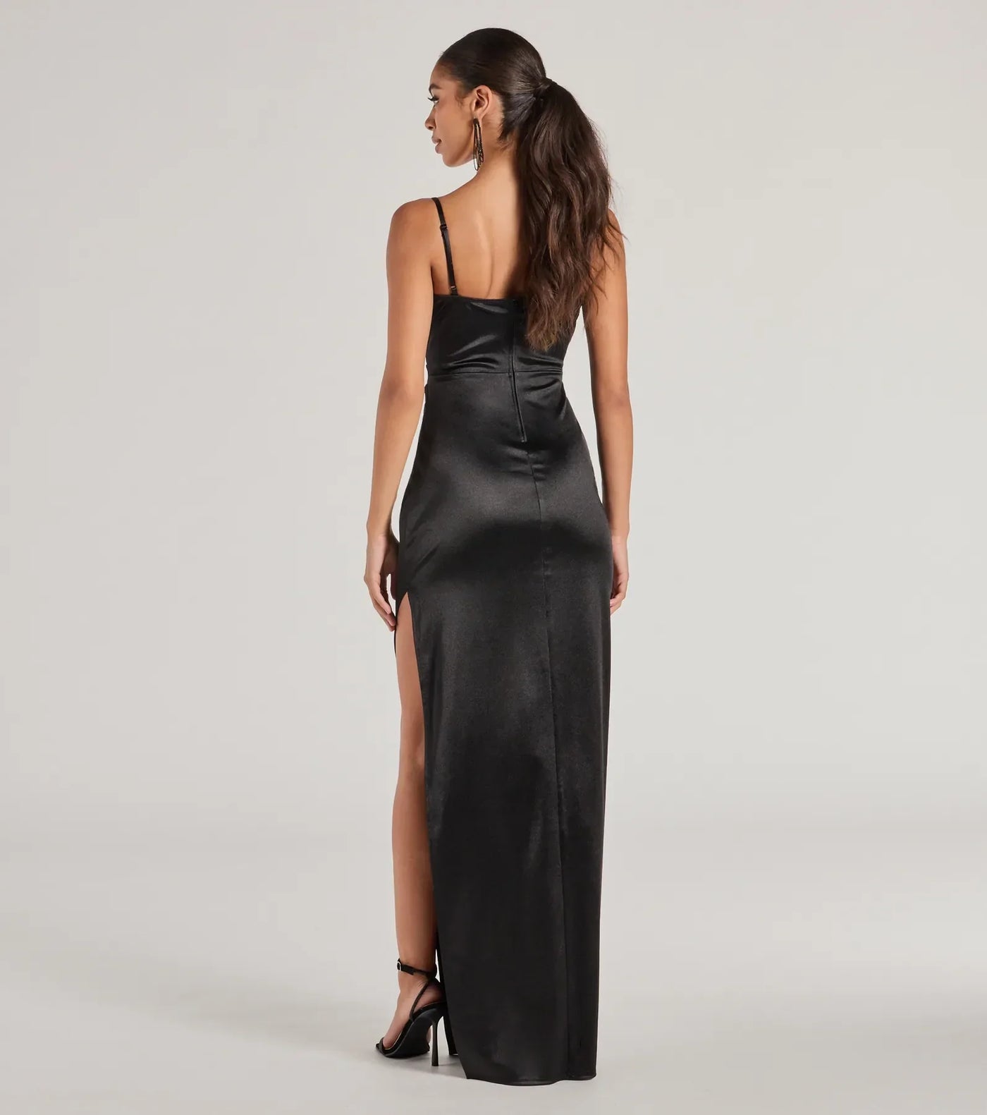 Iliana Cowl Neck High Slit Satin Formal Dress