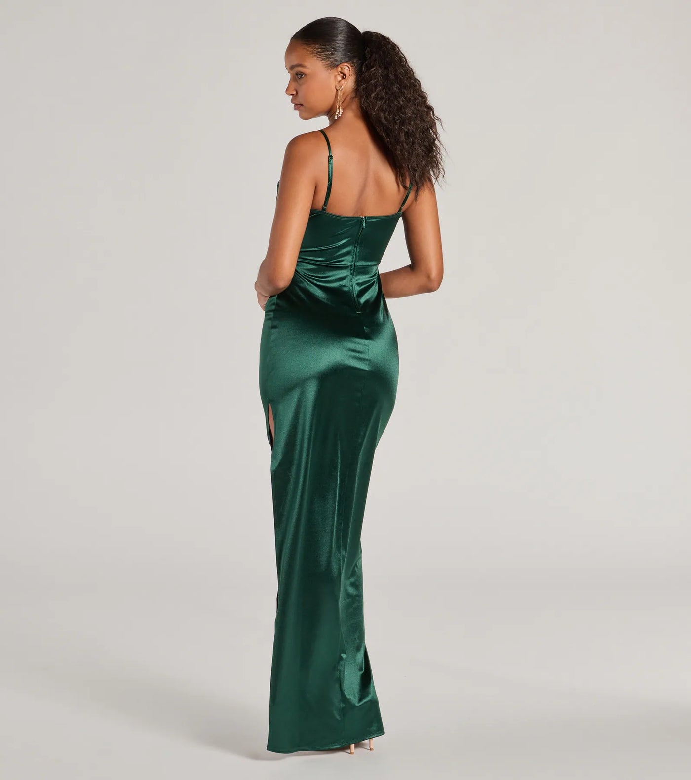 Iliana Cowl Neck High Slit Satin Formal Dress