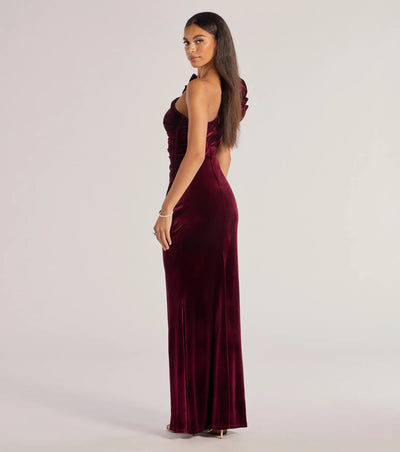 Freida Velvet Ruffled One-Shoulder Mermaid Dress