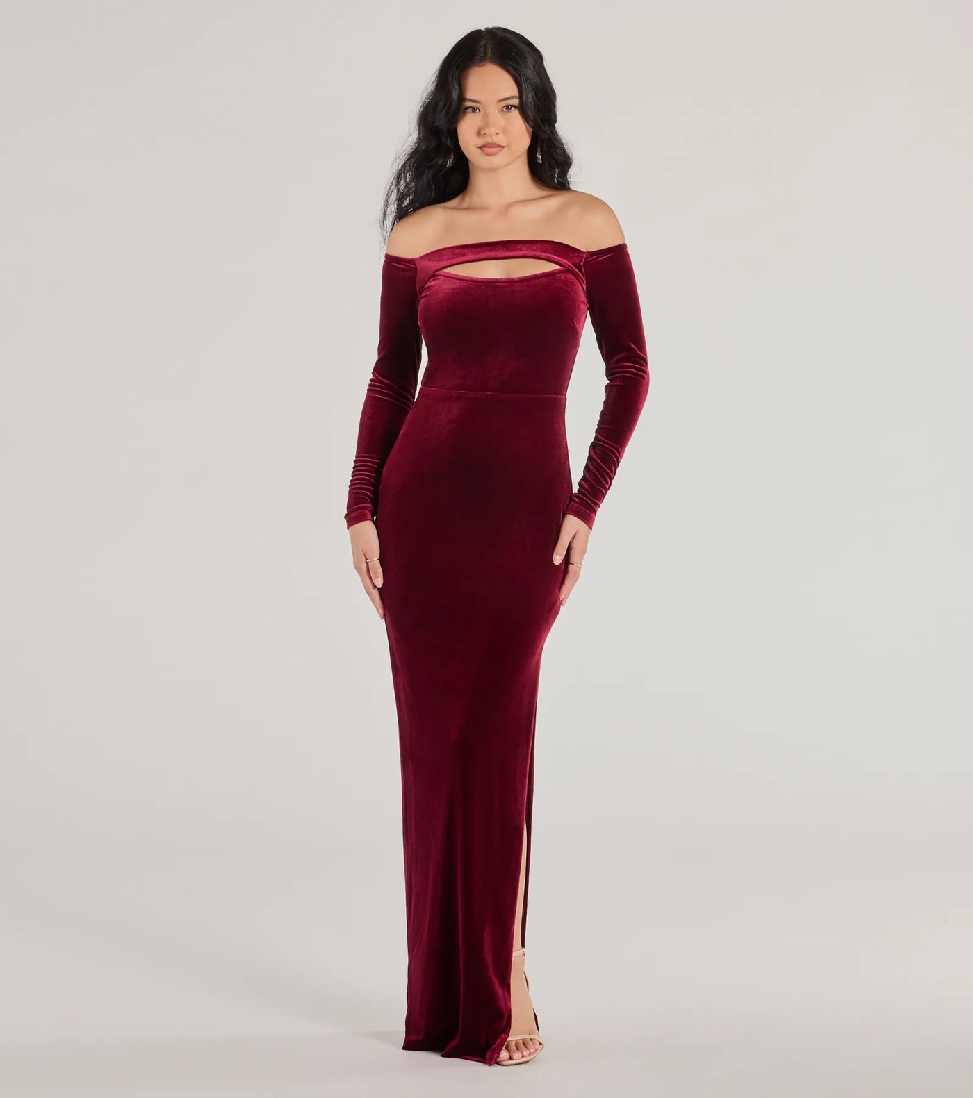 Rosalyn Velvet Off-The Shoulder Long Sleeve Formal Dress