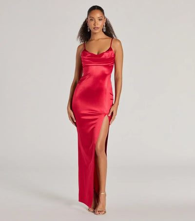 Laverne Formal Satin Lace-Up Slim Long Dress