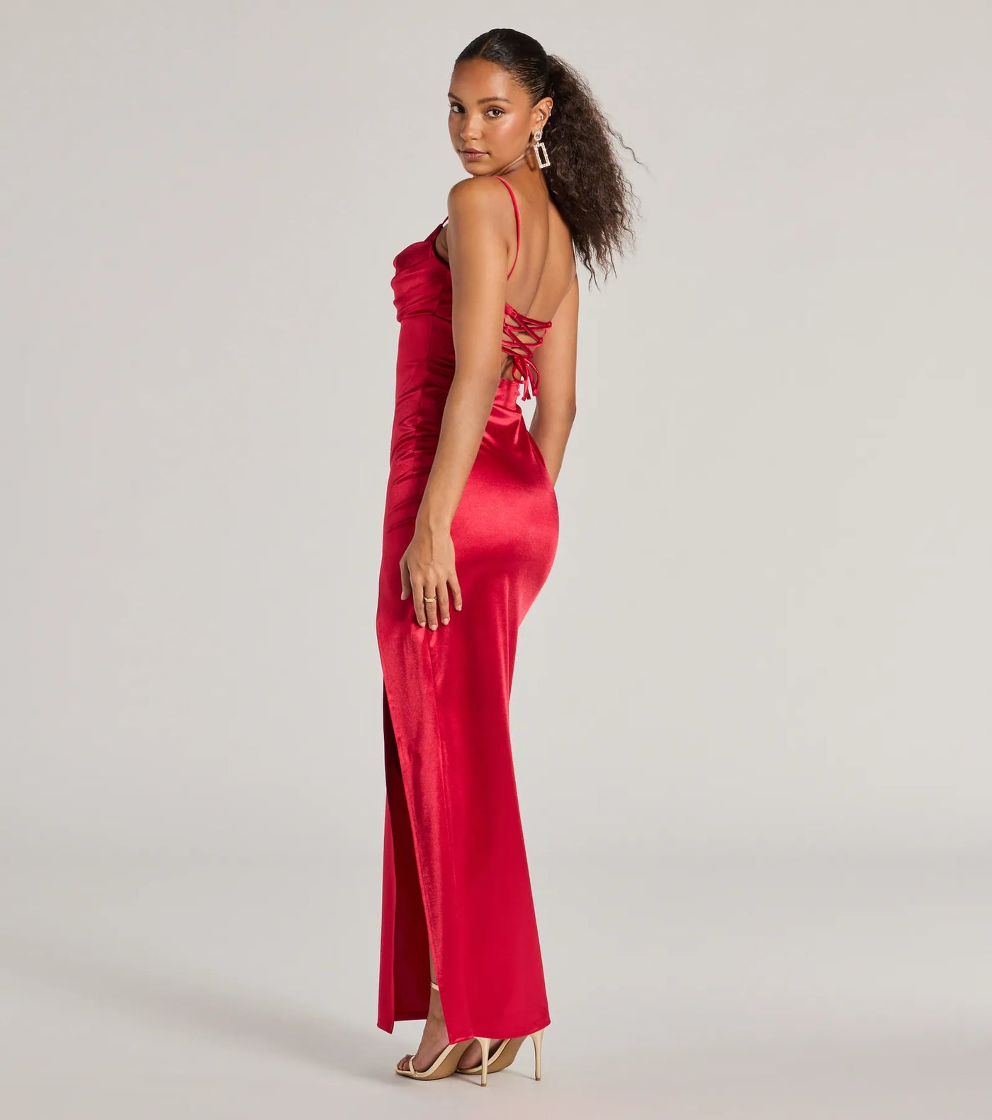 Laverne Formal Satin Lace-Up Slim Long Dress