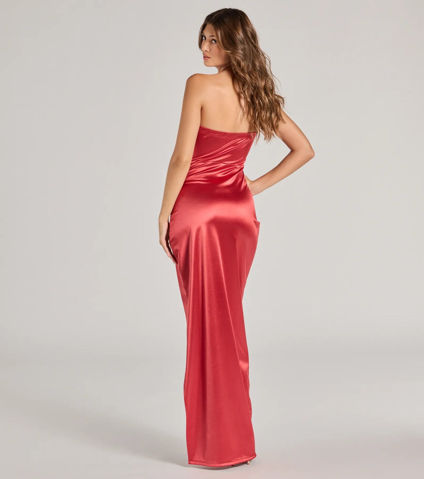 Lauren Strapless Wrap Slim Satin Formal Dress