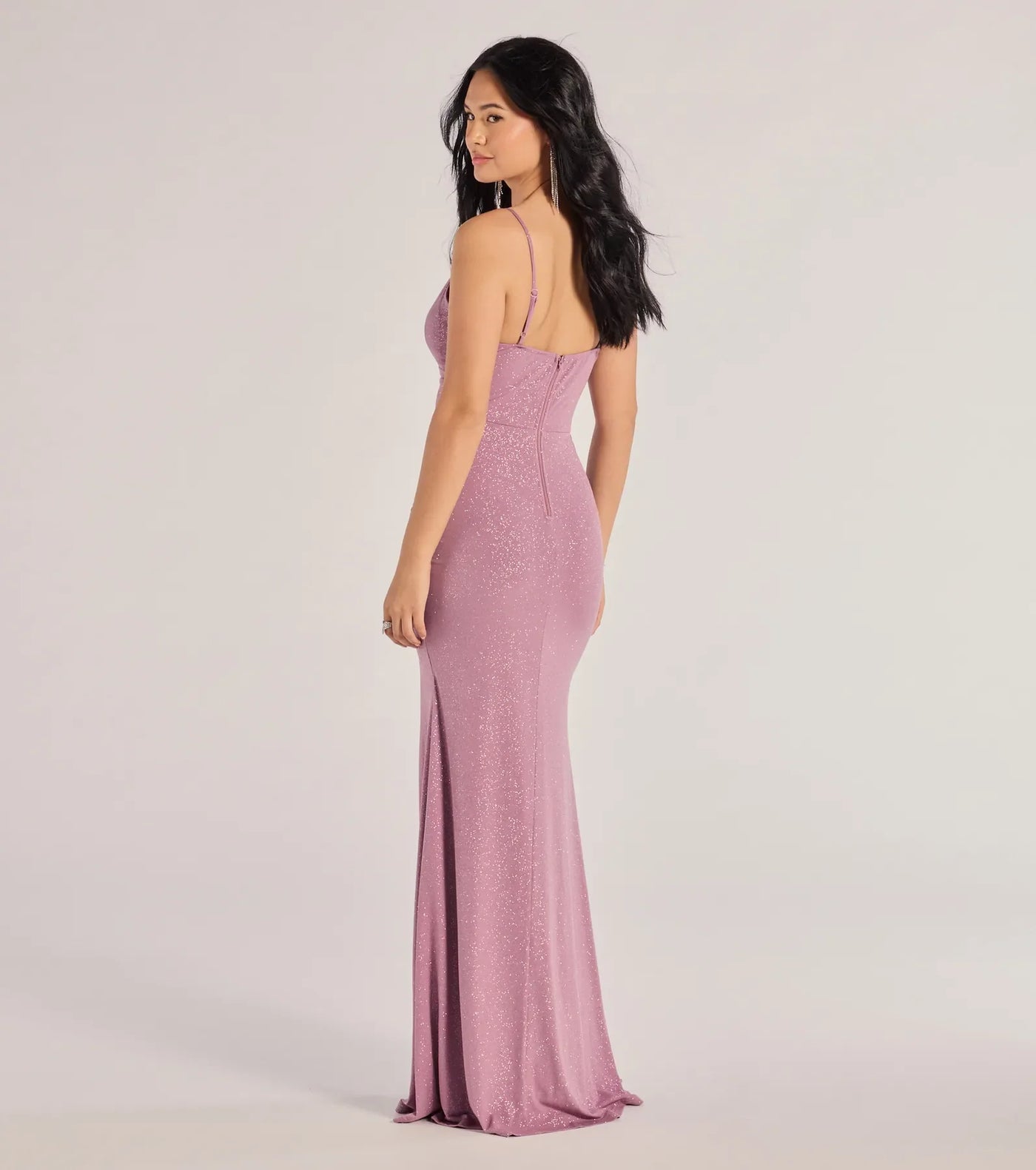 Melinda V-Neck Slit Mermaid Glitter Formal Dress