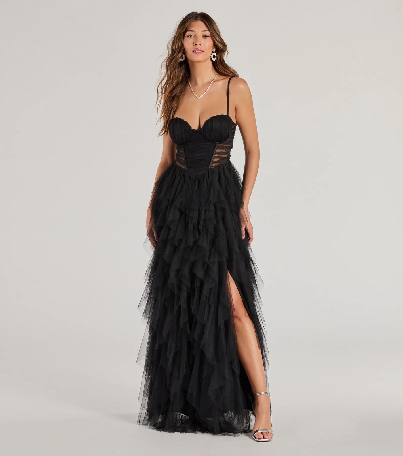 Aletta Long Sleeveless Ruffled A-Line Dress