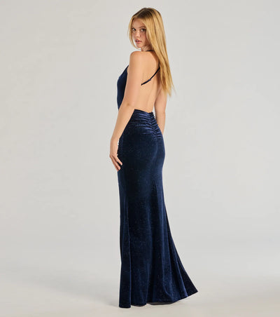 Lyric Velvet Glitter Open Back Mermaid Dress