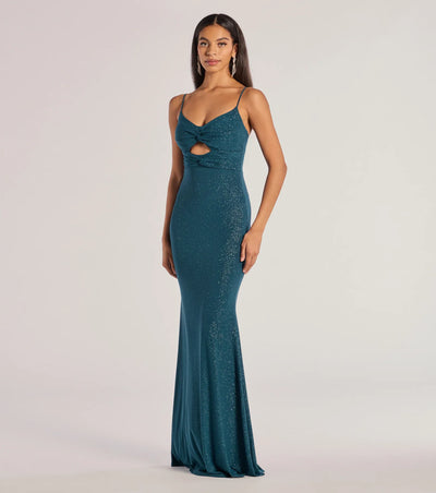 Della Glitter Knit Twist-Front Cutout Mermaid Dress