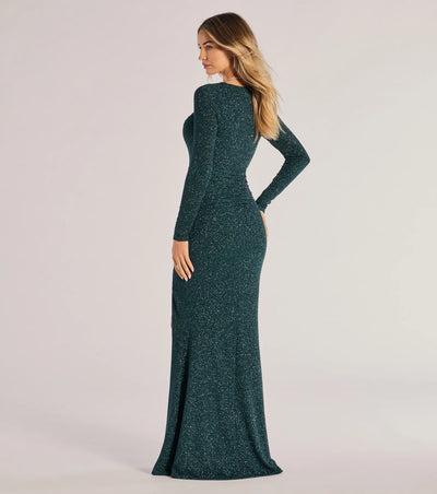 Audrina Glitter Knit Long Sleeve Mermaid Dress