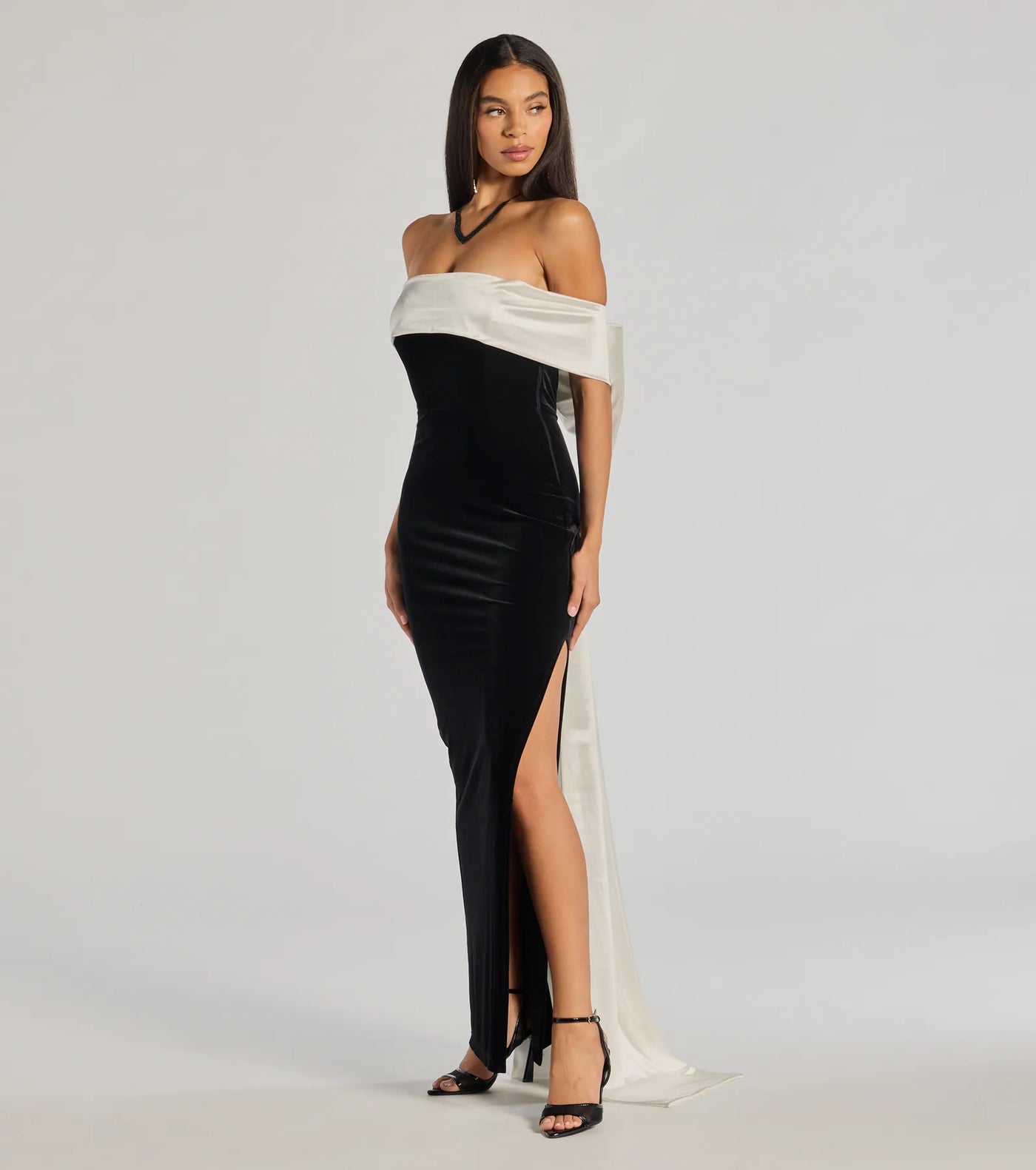 Verona Off-The-Shoulder Bow Back Velvet Formal Dress