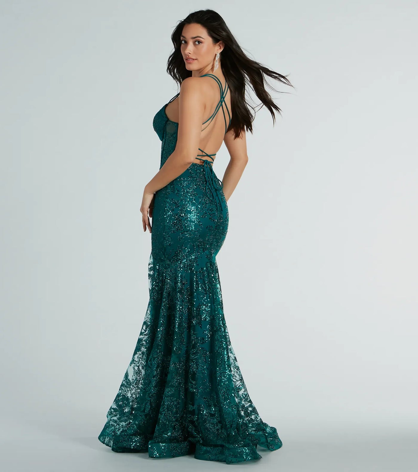 Amal Bustier Lace-Up Mermaid Glitter Sequin Gown