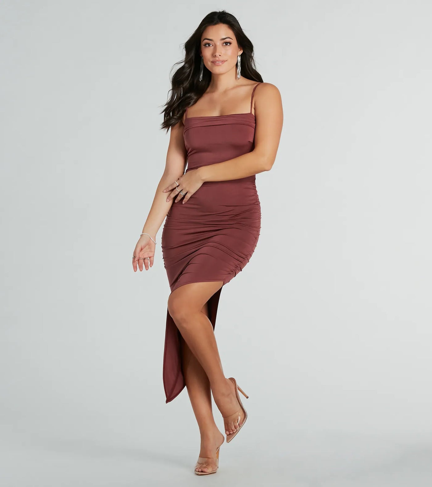 Evening Of Bliss Ruched Bodycon Midi Dress