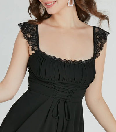 Dainty-Chic Lace-Trim Woven Corset Skater Dress