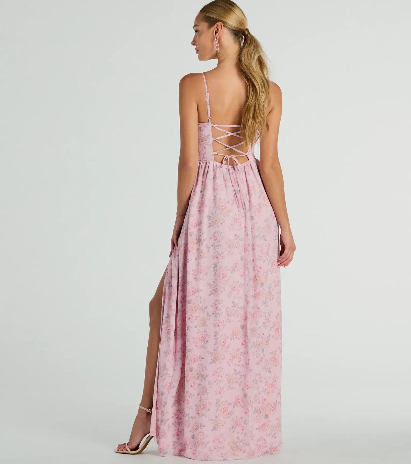 Moment Of Beauty Lace Up Floral Maxi Dress