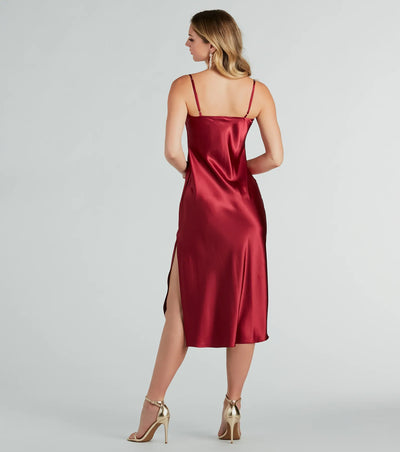 All The Elegance Satin Slip Midi Dress