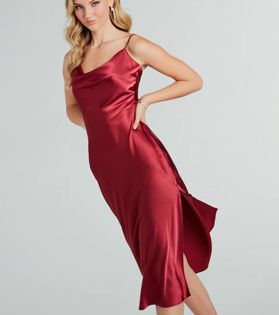 All The Elegance Satin Slip Midi Dress