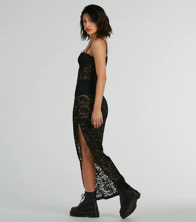 Kiss And Tell Sweetheart Sheer Lace Maxi Dress