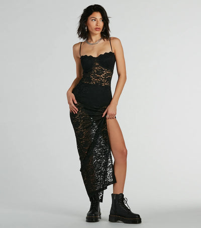 Kiss And Tell Sweetheart Sheer Lace Maxi Dress