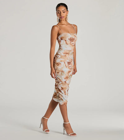 Admiring Muse Sleeveless Bodycon Floral Midi Dress