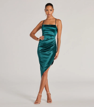 Sensational Fate Lace-Up Bodycon Satin Midi Dress