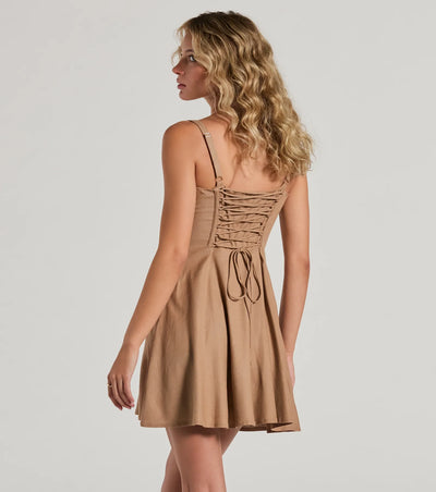 Bold New Look Corset Lace-Up Linen Skater Dress