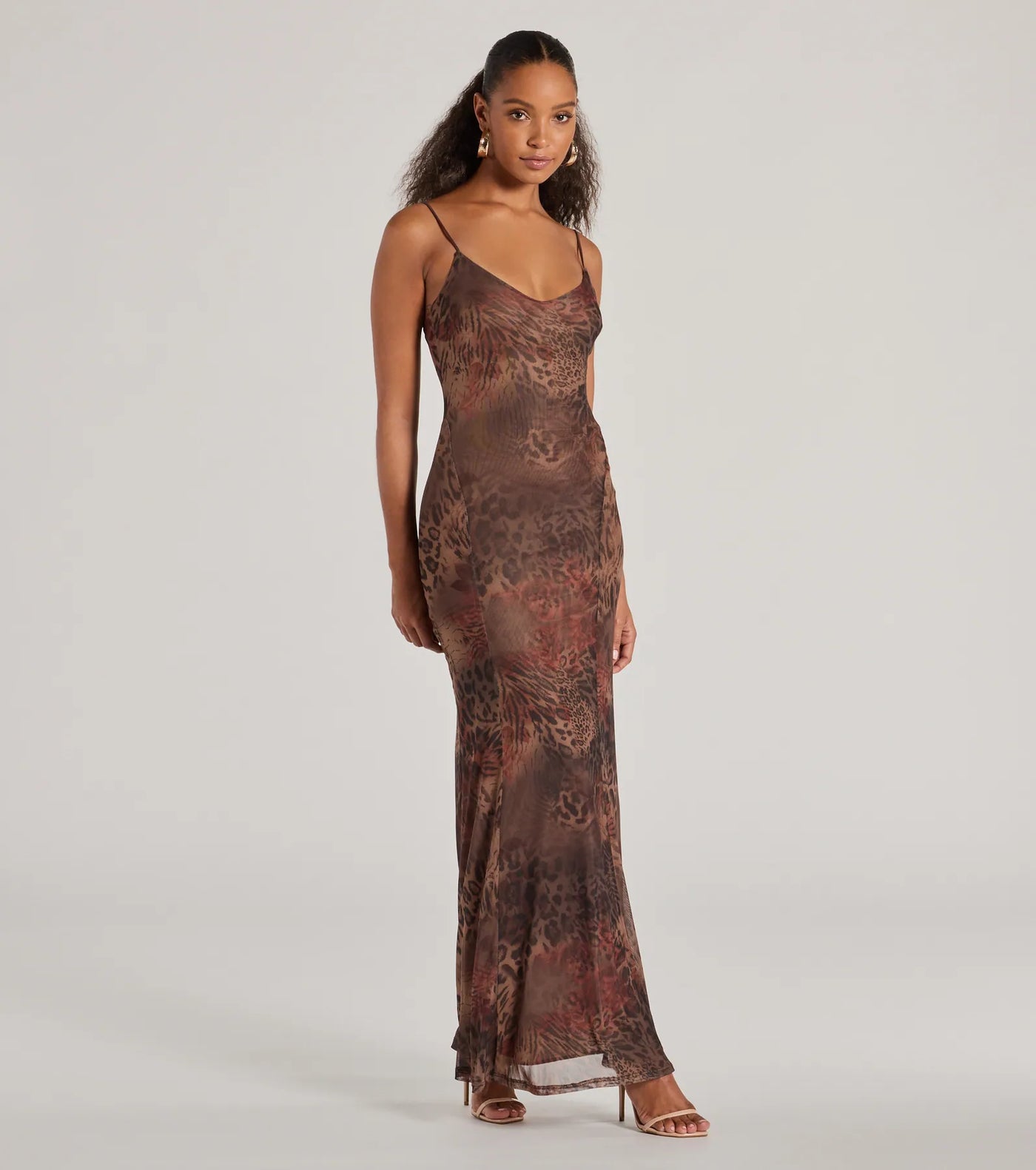 Fierce Allure Leopard Print Mesh Maxi Dress